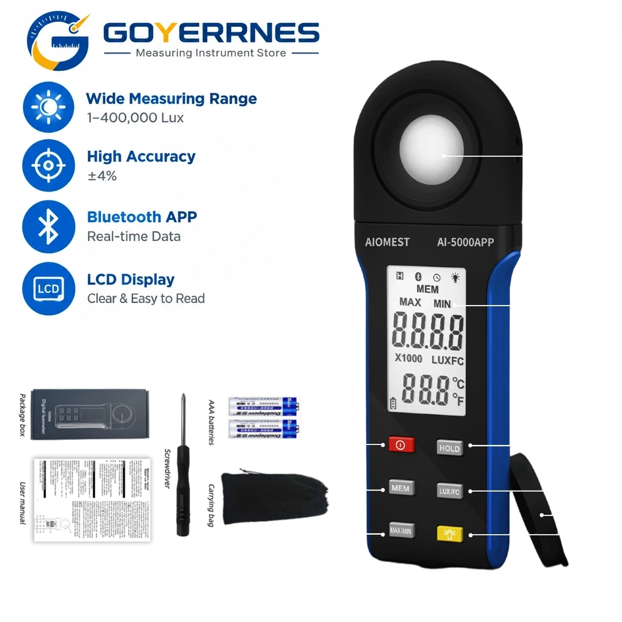 Lux Meter Digital Light - Digital Lux Meter 1-400000Lux Bluetooth Illuminance