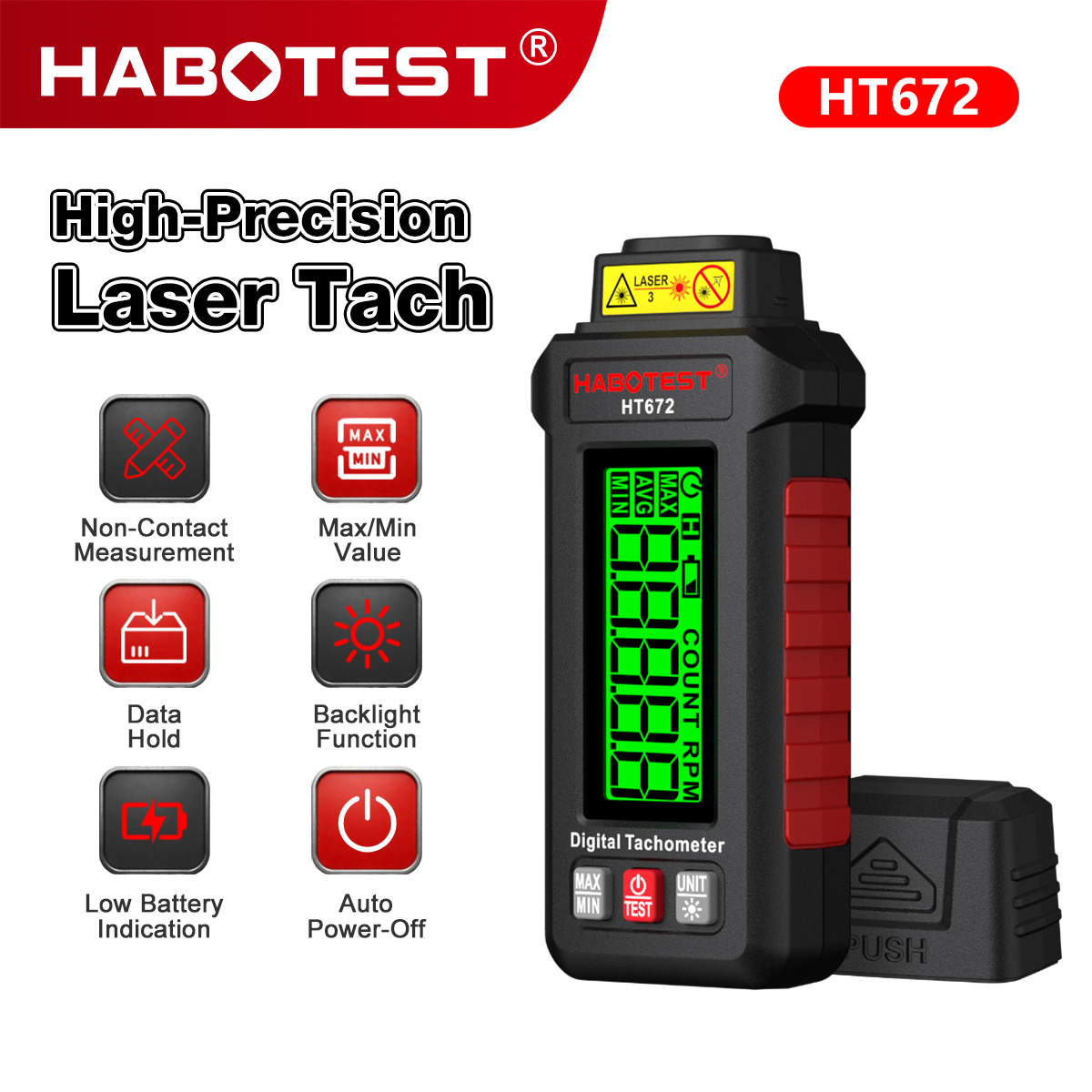 Tachometer Digital Laser Rpm - HABOTEST HT672 Mini Digital Laser Tachometer