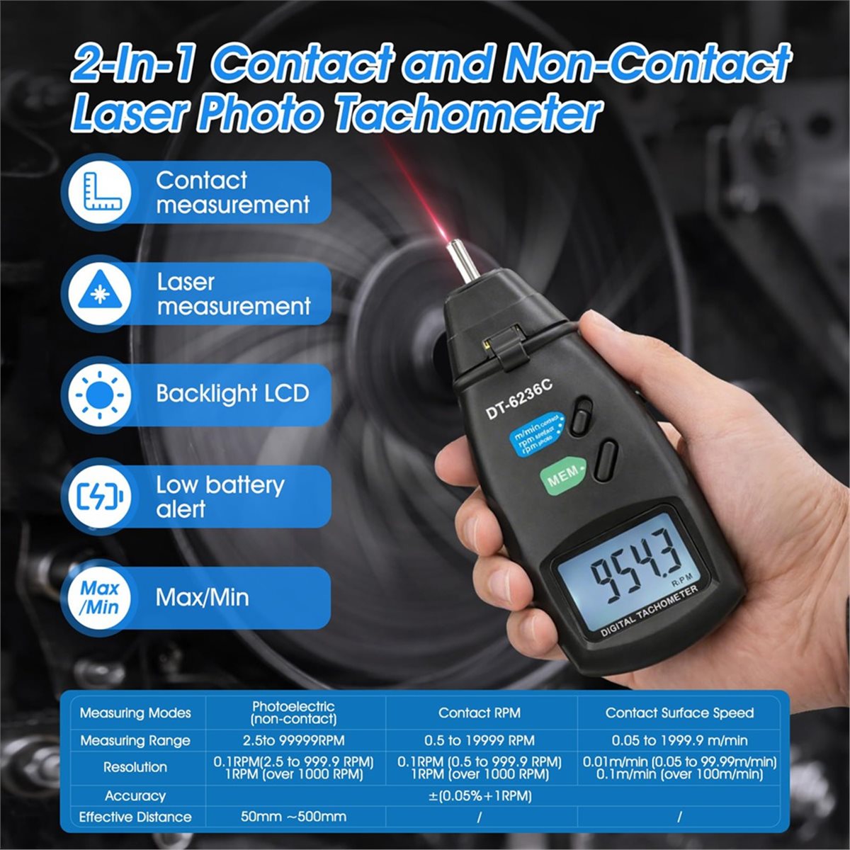 Multi-use Gear 2-in-1 Digital  - đánh giá và giá Tachometer Digital Laser Rpm