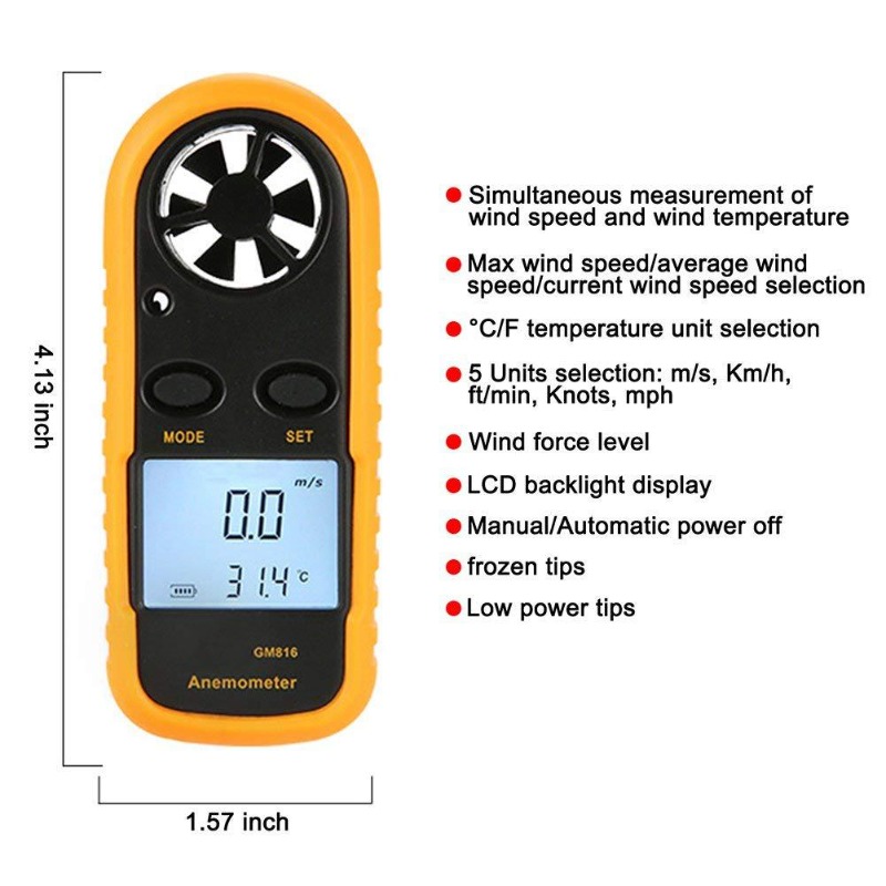 1pcs GM816 Digital Anemometer  - đánh giá và giá Anemometer Digital Wind Speed
