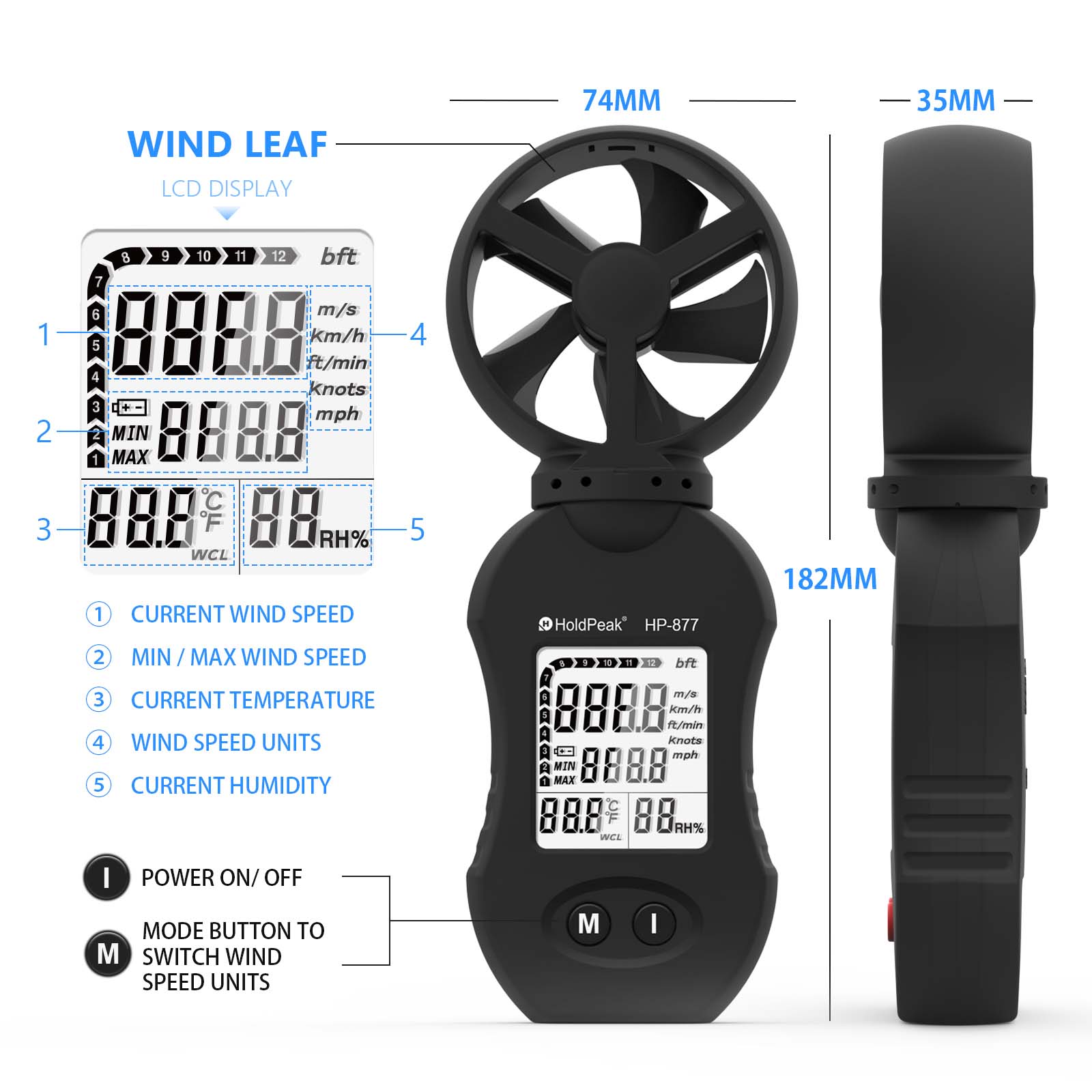 Holdpeak HP-877 Handheld Digit - đánh giá và giá Anemometer Digital Wind Speed